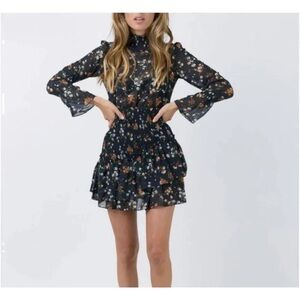 Princess Polly Black Floral Long Sleeve Dress us size 10